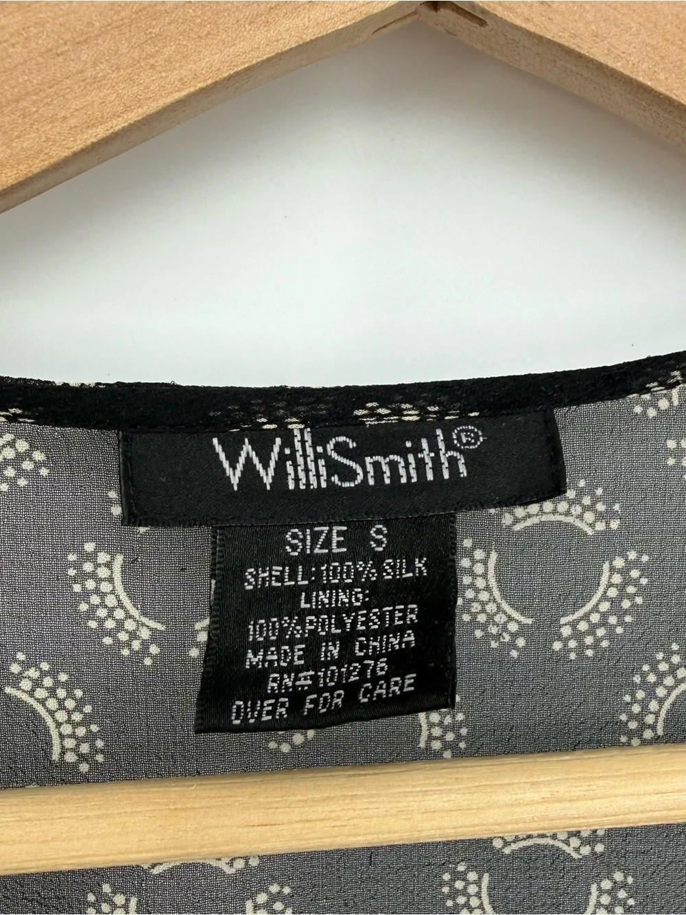 Willi Smith Silk Sheer Blouse Top Black Print Beaded Size Small Y2k